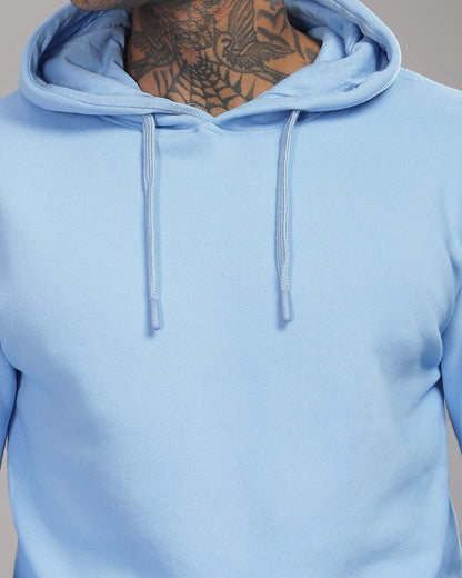 ADRO Men's Cotton Neck Hooded Sweatshirt (H24-M-PLN-SK_Sky Blue