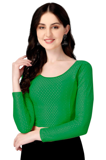Shiv Textiles Round Neck Dobby Cotton Lycra Stretchable Elbow Sleeve Readymade Saree Blouse For Women Stylish (Greenfree Size Fu