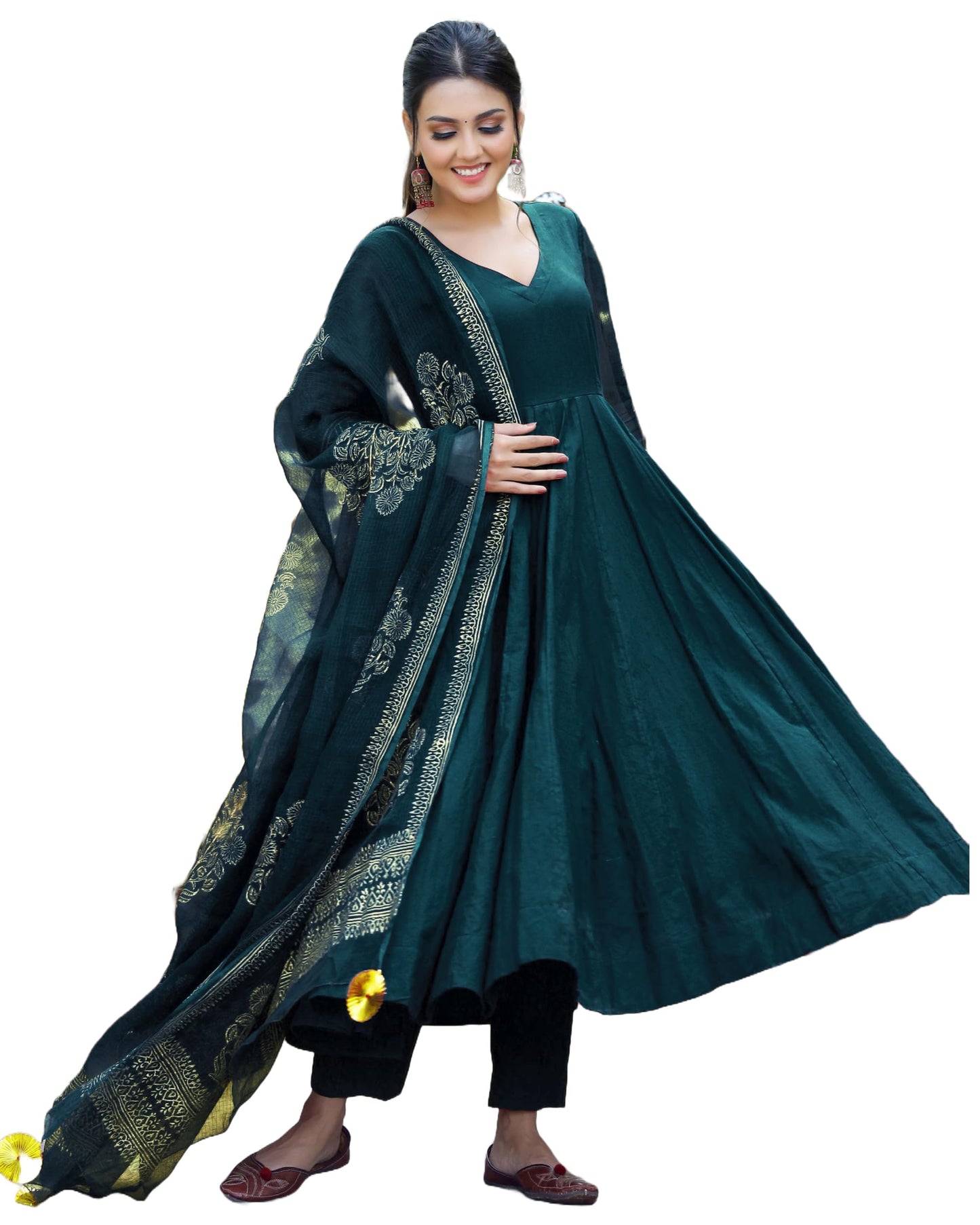 Gosriki WomenS Cotton Blend Solid Anarkali Kurta With Pant & Dupatta (Magic-Kerosin-Gs_Xl_Dark Blue_X-Large)
