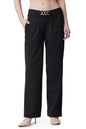 POPWINGS Solid Full-Length Pull-On Polyester Regular-Fit Formal Work Trousers for Women Black