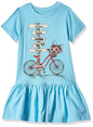 T2F Girls Cotton Printed Regular Fit Casual Dress Light Blue