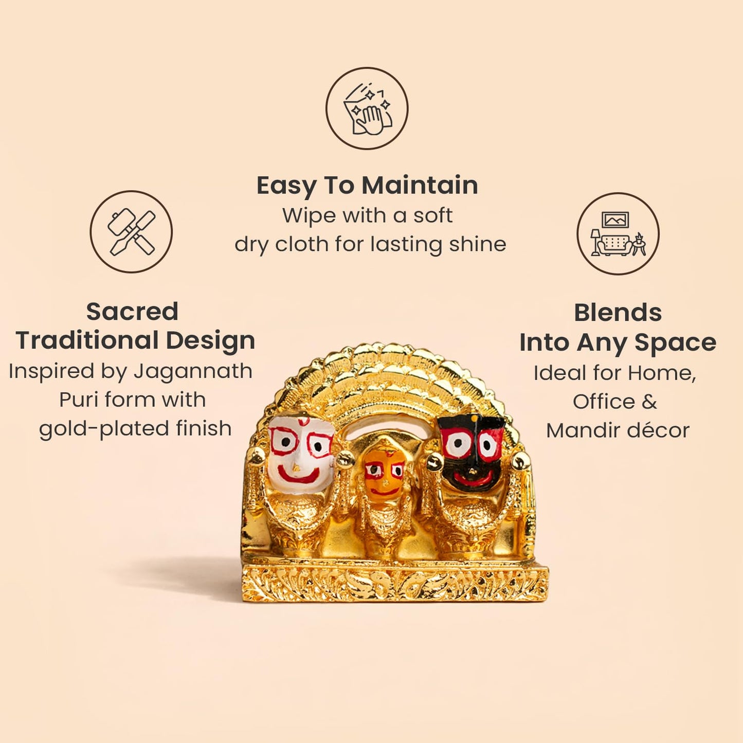 Astrotalk Shri Jagannath Idol (4x3.5 Inch) | Gold Plated Trio Murti | for Protection & Positivity | Car Dashboard God Idol | Home Decor for Living Room & Office | Gift for Man & Woman