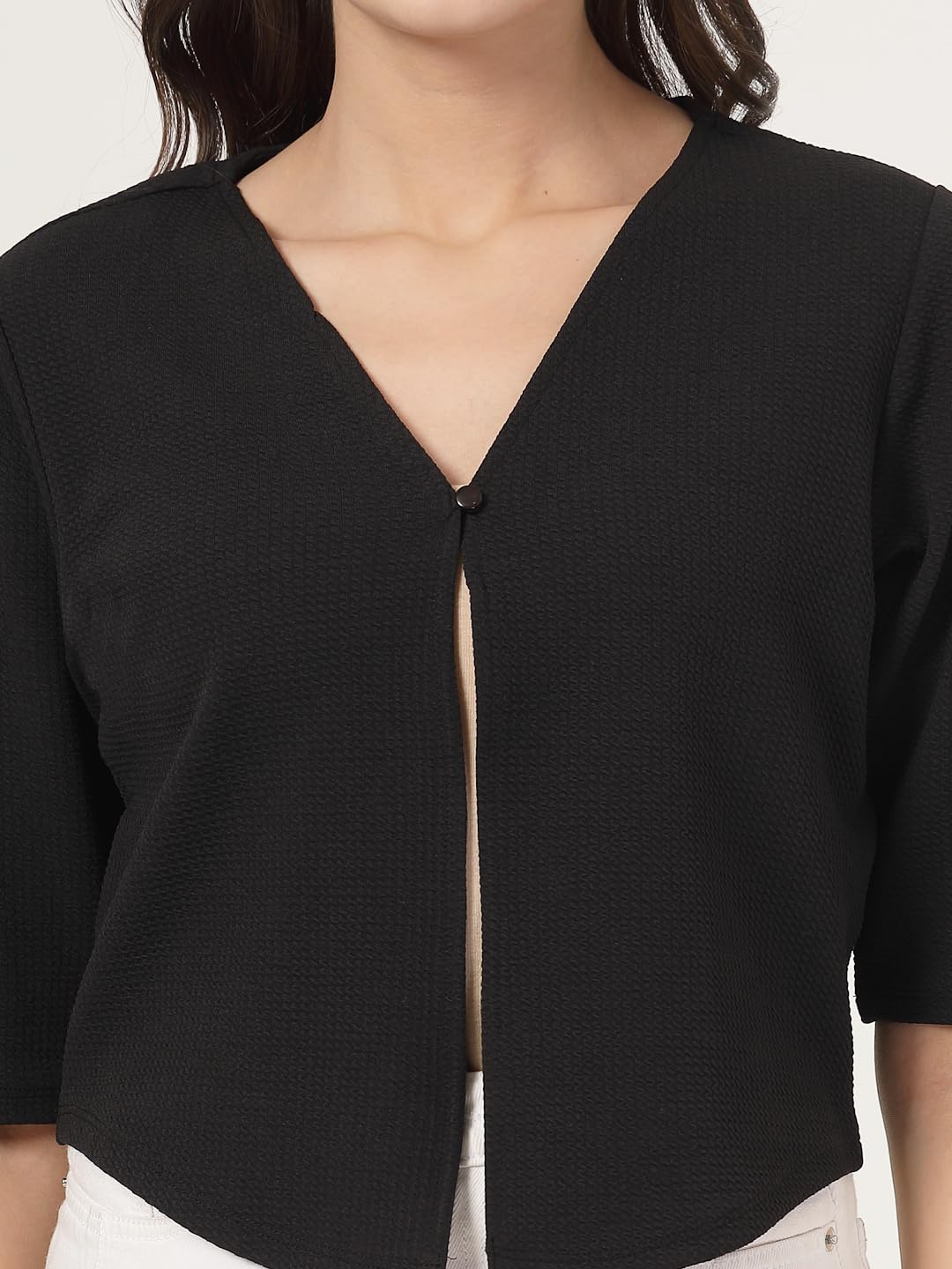 Style Quotient Women Black Solid Knit Shrug