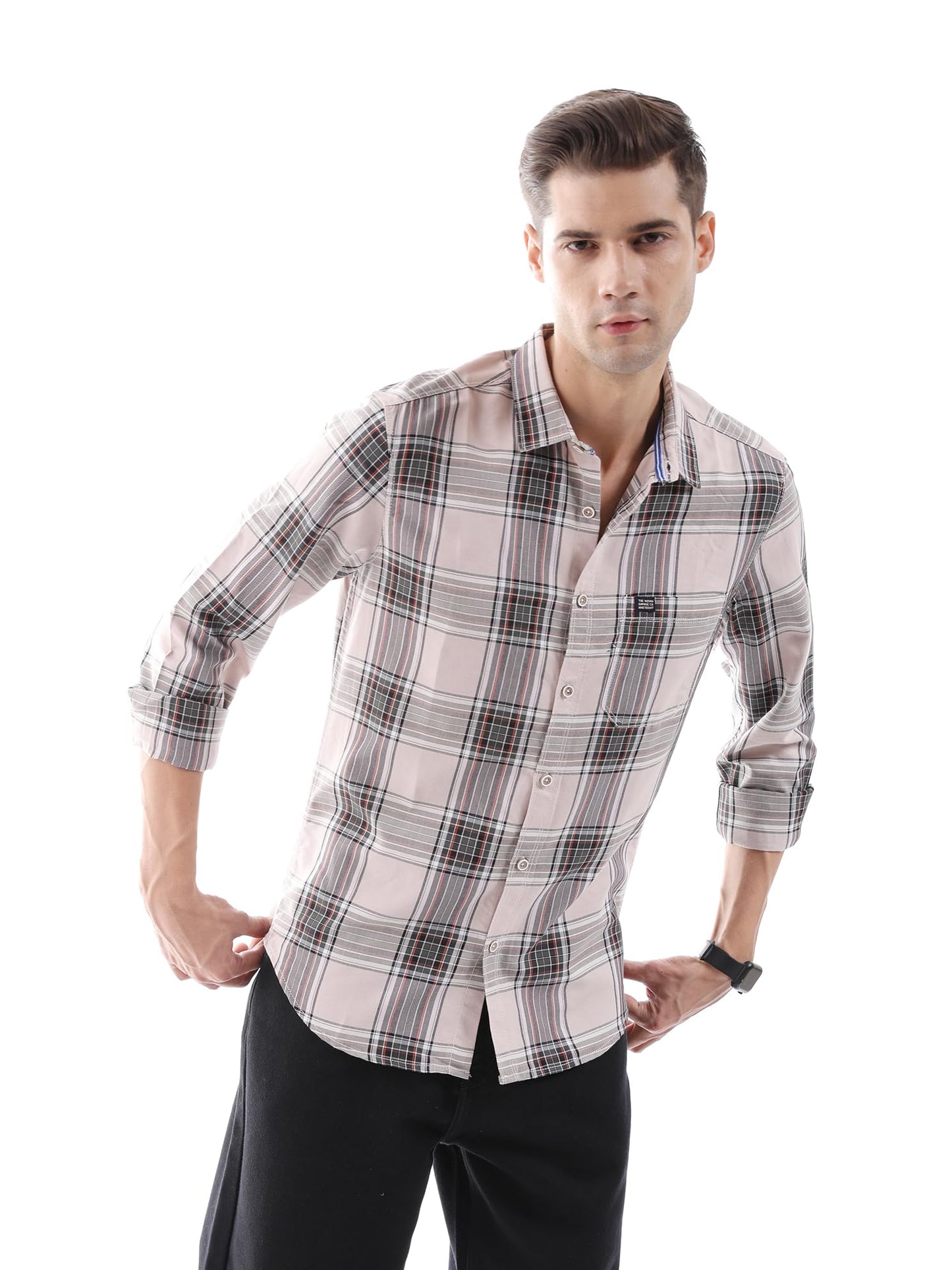 The Indian Garage Co Men Pink Checkered Slim Fit Casual Shirt