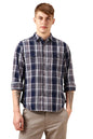 Dennis Lingo Men Navy Blue 100% Cotton Full Sleeve Spread Collar Checks Shirts_Dlmshjas24017_Nv