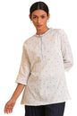 W Ecru Textured Cotton Tunic Top For Women