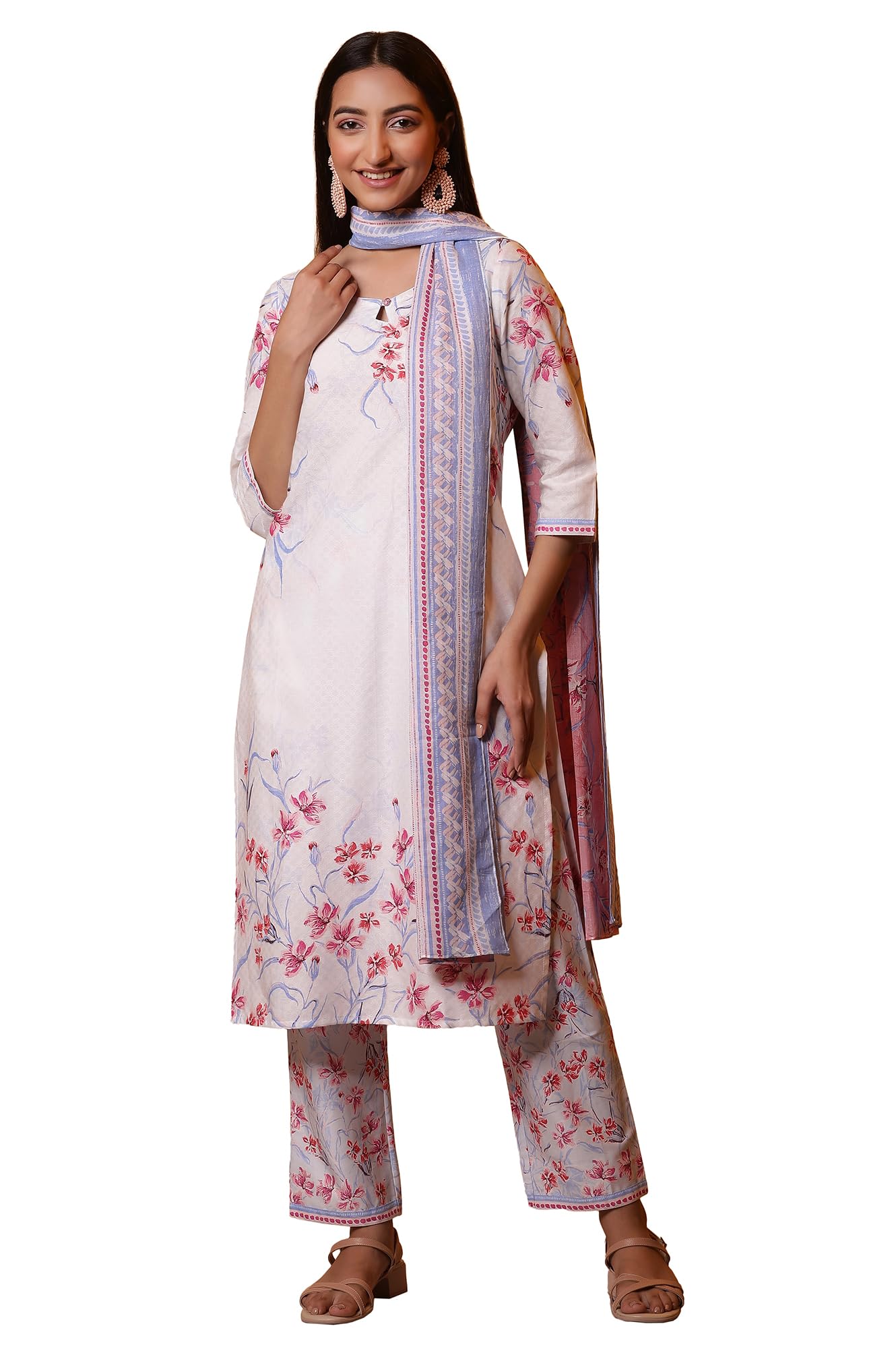 Aurelia Women Viscose Floral Printed Kurta With Pant & Dupatta Set