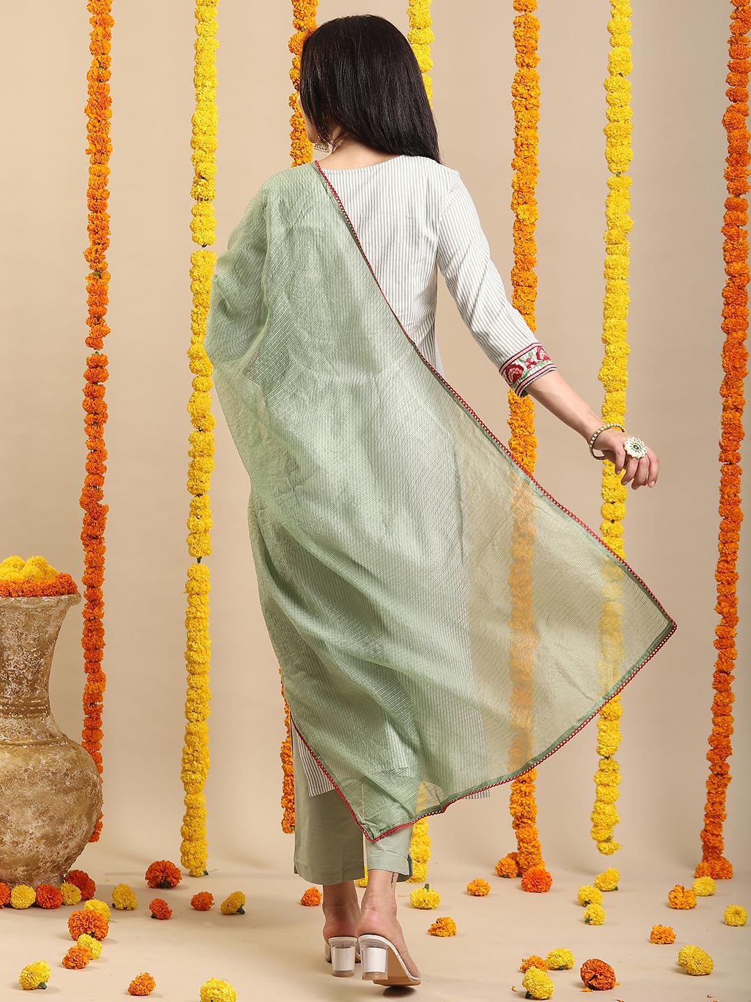Gosriki WomenS Rayon Blend Embroidered Straight Kurta With Pant & Dupatta (Farigup-Green-Vks01-Gs_L_Green_Large)