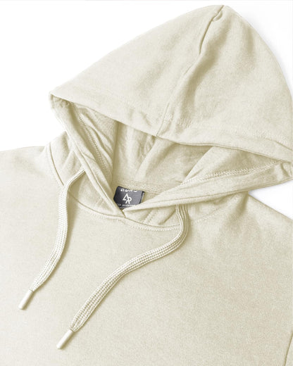 ADRO Men's Cotton Neck Hooded Sweatshirt (H24-M-PLN-WS_White Sand