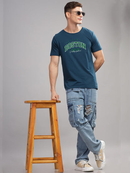 ADRO Mens Printed T Shirt - Premium Cotton Graphic Printed Tshirt - Teal T-Shirt - RN24-BOST-SB