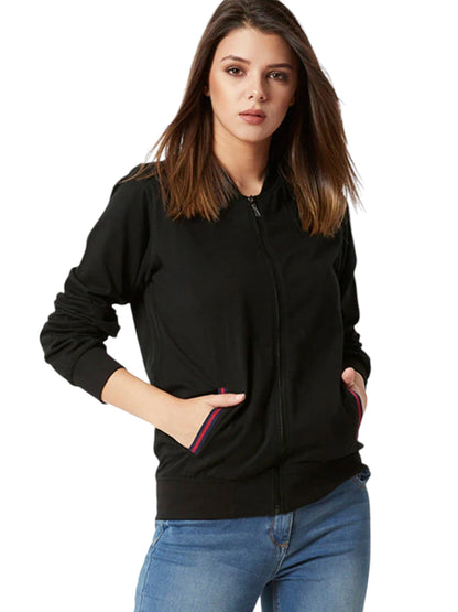 Miss Chase Womens Round Neck Full Sleeve Bomber Jacket (MCAW24JKT99-15-365-06, Obsidian Black, XL)