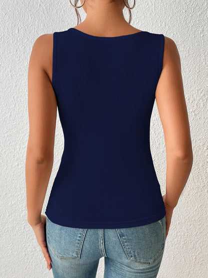 Sugathari Womens Navy Blue Cut Out Asymmetrical Neck Rib Knit Jeans Korean Trendy Tank Western Tops for Women Stylish (T-Shirt