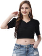 POPWINGS Casual Puff-Sleeves Ribbed Crop Top for Women || Sweet Heart Neck Summer Crop Top for Women || Crop Tops for Women Late