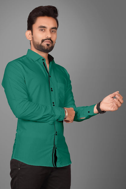 Besix MenS Green Cotton Blend Full Sleeve Shirt For Man With Tailored Fit Spread Collar And Standard Length - Formal Stylish We