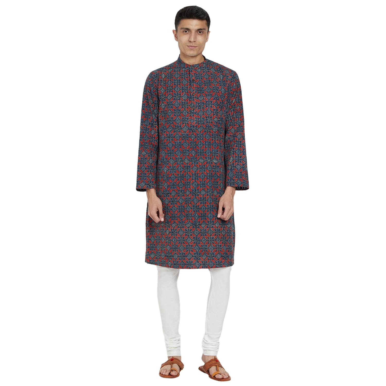 Fabindia Men Cotton Batik Printed Long Kurta Indigo_S