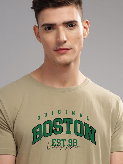 ADRO Mens Printed T Shirt - Premium Cotton Graphic Printed Tshirt - Beige T-Shirt - RN24-BOST-BE