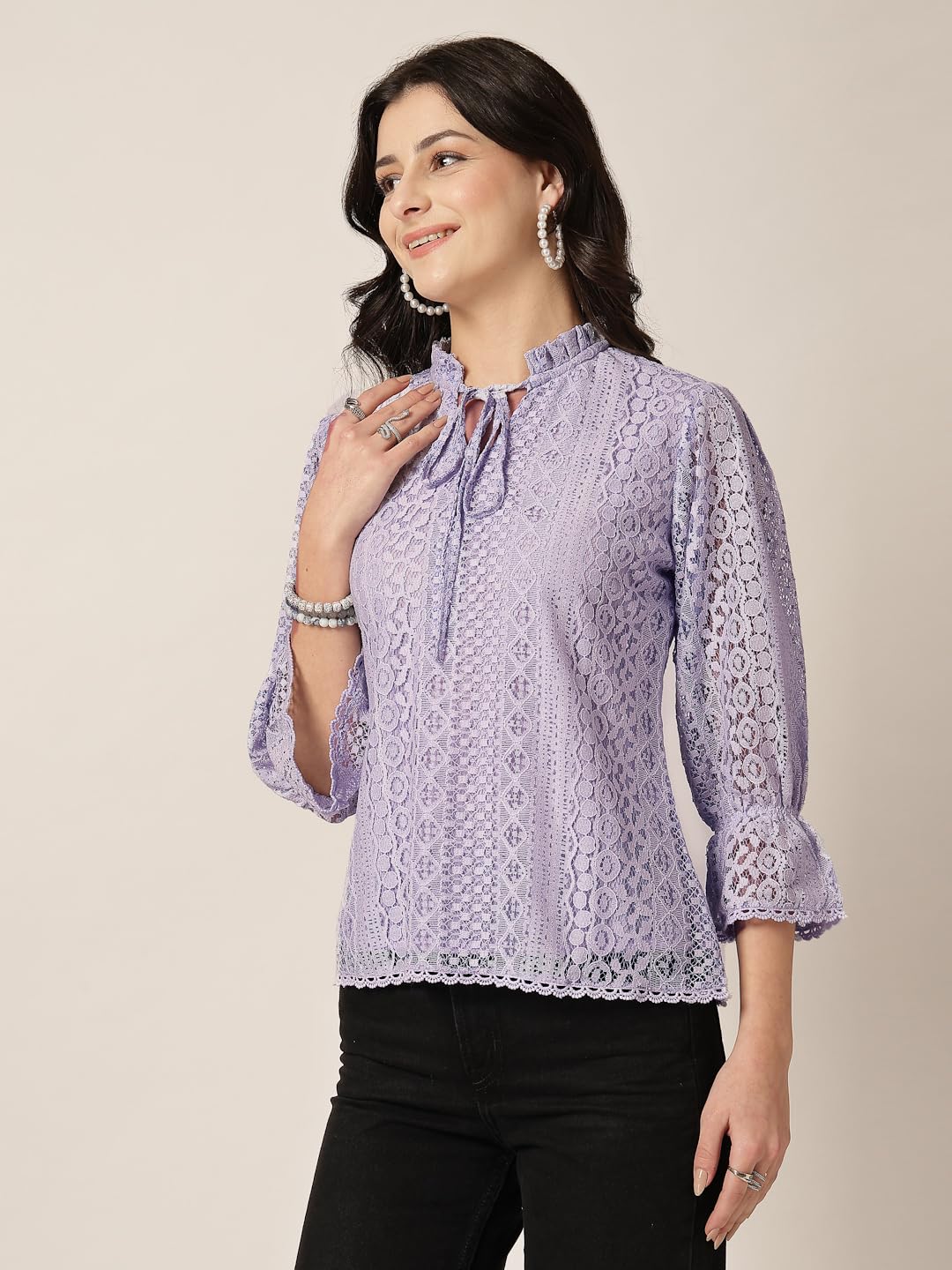 Style Quotient Women Lavender Lace Top