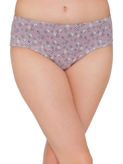 Clovia Womens Cotton Mid Waist Floral Print Hipster Style Period Panty (PN2986D12_Purple_L)