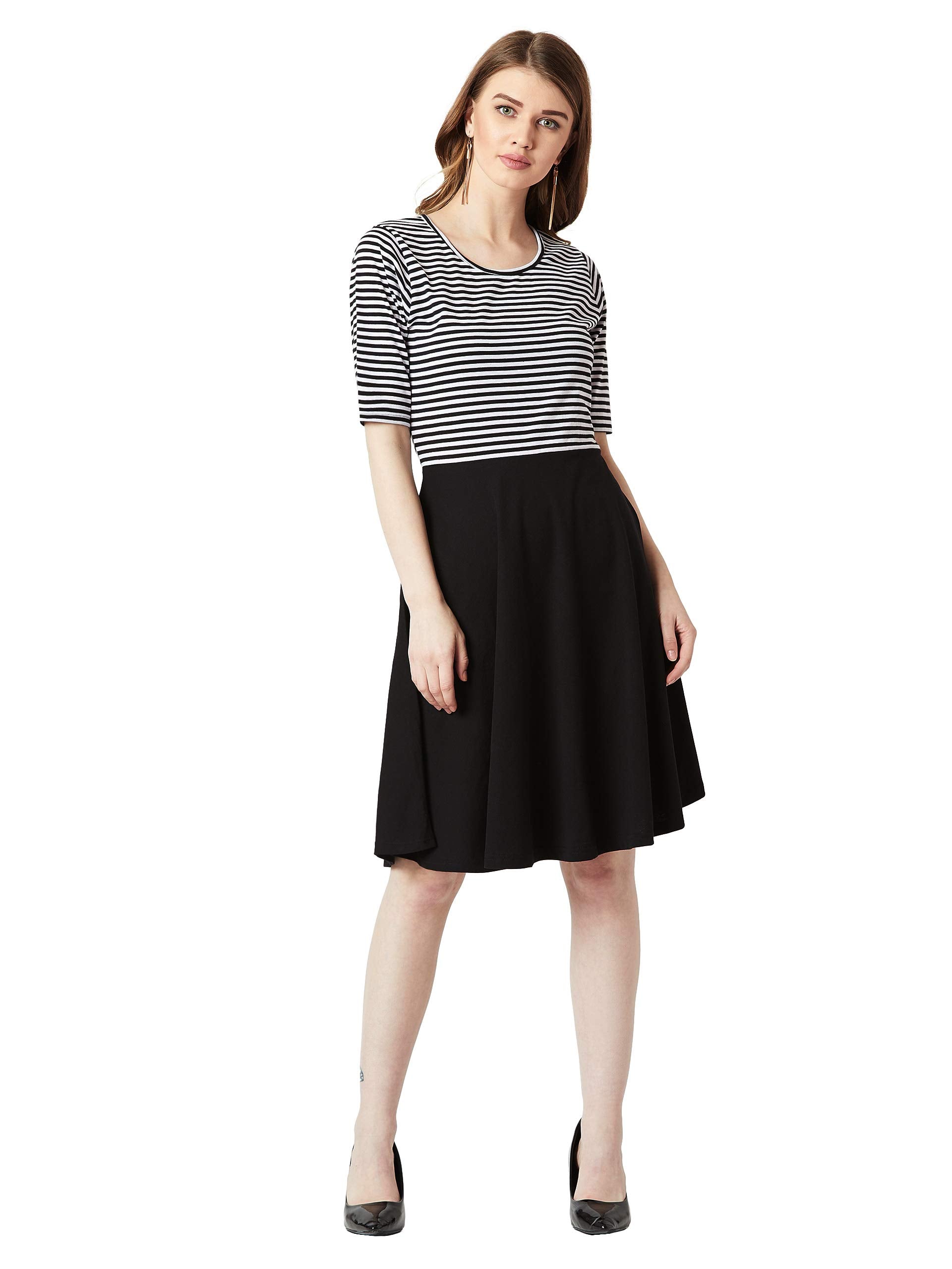 Miss Chase WomenS Skater Knee-Long Dress(Mcaw18D12-30-98-03,Black And White,Small)