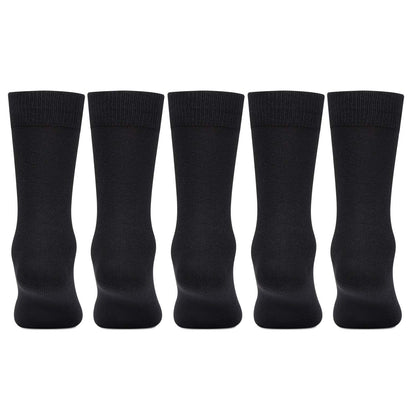 Bonjour Kids Cotton Full Length Plain Black Color School Socks For Boys & Girls - Pack Of 5