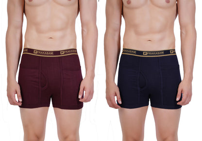 PRAKASAM COTTON -Marlow Mens 100% Pure Combed Cotton Outer Elastic Pocket Trunks (Pack of 2)