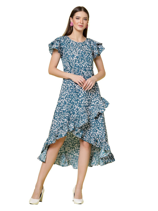 Oomph! WomenS Crepe Fit And Flare Maxi Dress (Group 62_Teal Blue