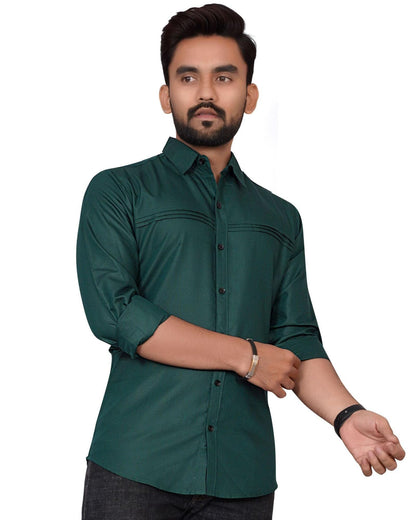 Besix MenS Green Cotton Blend Full Sleeve Shirt For Man With Tailored Fit Spread Collar And Standard Length - Formal Stylish We