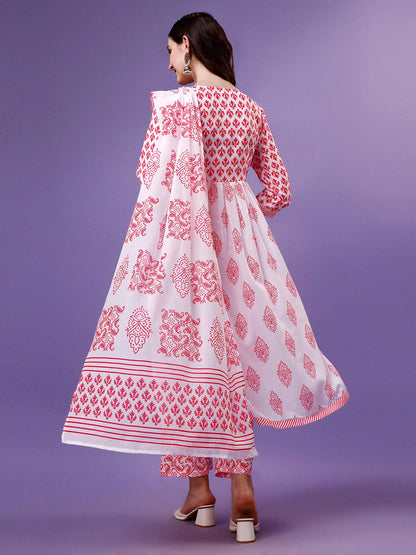 Yashika Women Women's Printed angrakhaa style Flared Kurta Palaazo and Dupatta Set