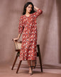 Fabindia Red Cotton Bagru Printed Midi Dress