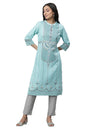 Aurelia Women Green Geometric Printed Polyester Straight Kurta