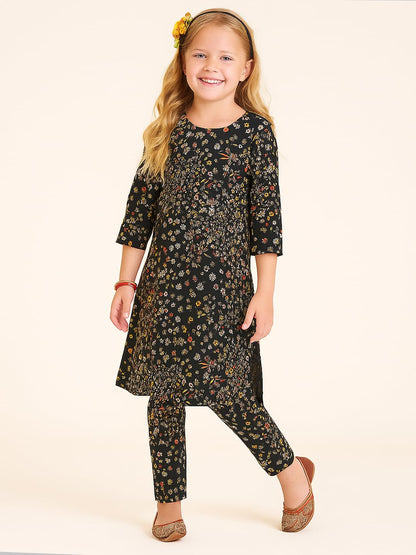 A.T.U.N. (ALL THINGS UBER NICE) Girls Floral Printed 3/4 Sleeve Kurti and Pant Set | Stylish Traditional Ethnic Wear Salwar Suit