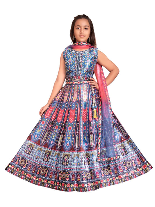Aarika Girls Ethnic Wear Teal Blue Colour Floral Print/Embellished Lehenga Choli Set With Dupatta-(6 Months-13 Years)-(LCH-HT-21