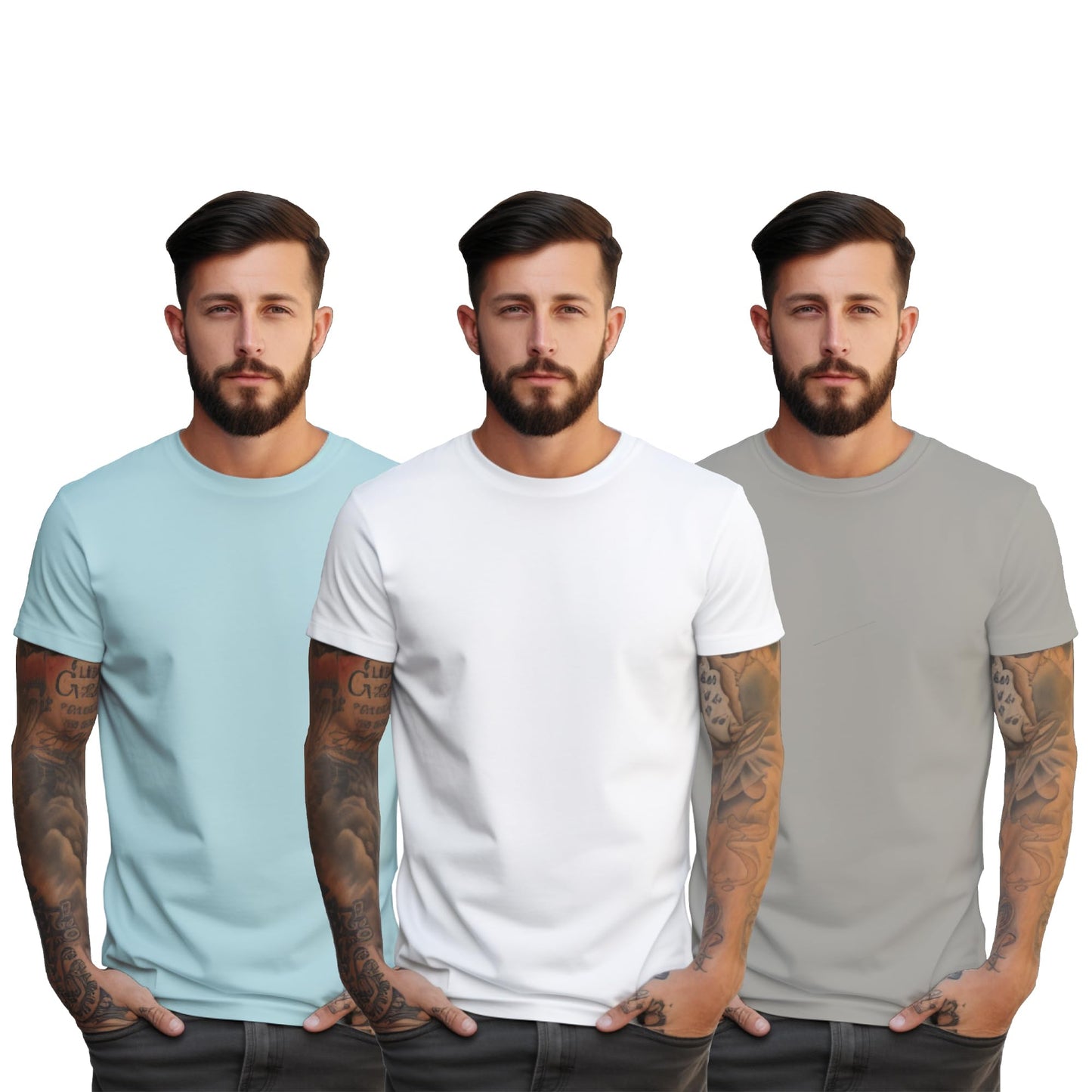 Peppyzone S to 5XL Cotton Round Neck Tshirt for Men - 100% Cotton, Half Sleeve, Combo Pack of 3 T Shirts for Men (in, Alpha, XL,