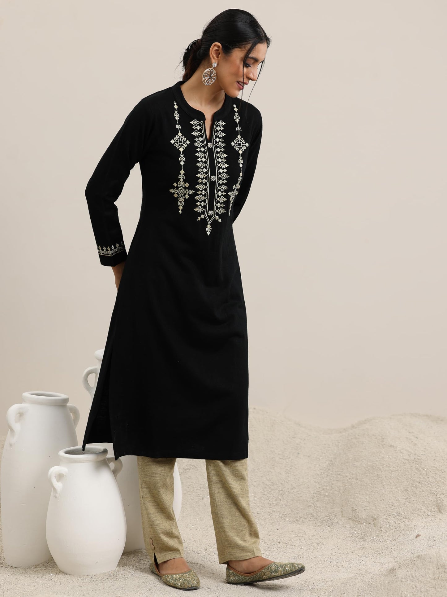 Libas WomenS Wool Blend Yoke Design Kurta Set (48763W_Black