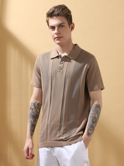 Dennis Lingo Regular Fit Beige Half Sleeves Cotton T-Shirts For Mens