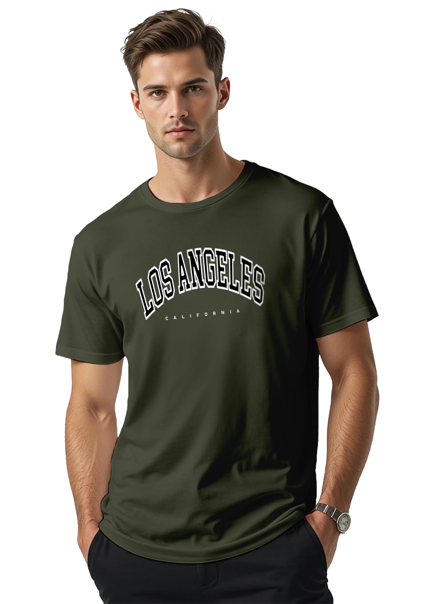 Peppyzone Mens Regular Fit T-Shirt (PZ-Trendy-1210_Olive5