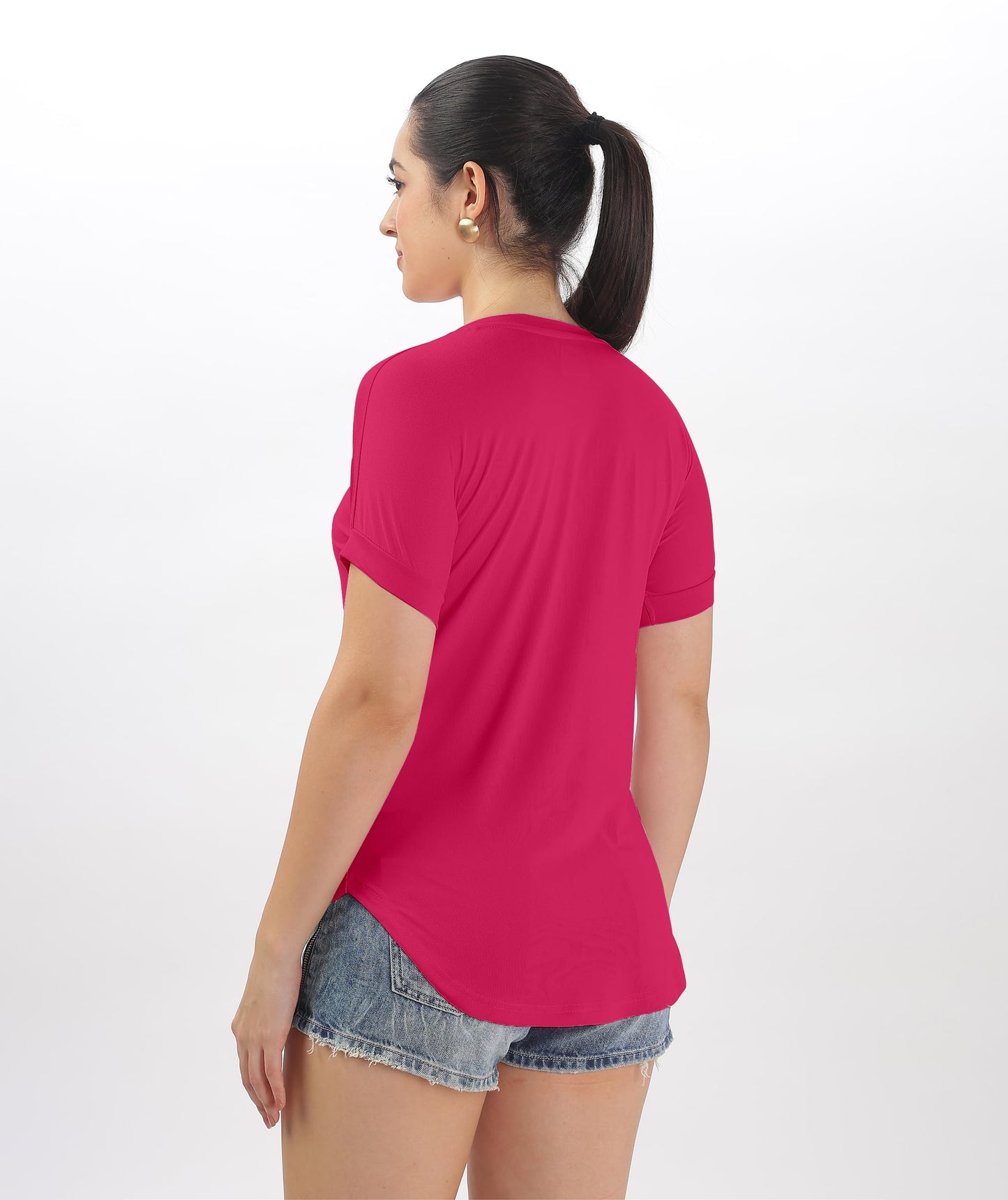 SHODOX Womens Cotton Blend Solid Regular fit Round Neck Short Sleeve T-Shirt (Pack of 1)