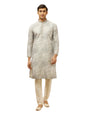 Manyavar Mens Grey Art Silk Printed Kurta Pyjama Set