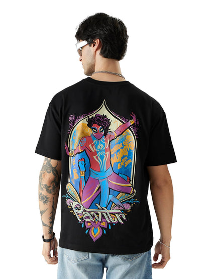 The Souled Store Official Spider-Man: Pavitr Prabhakar Men Oversized T-Shirts Black