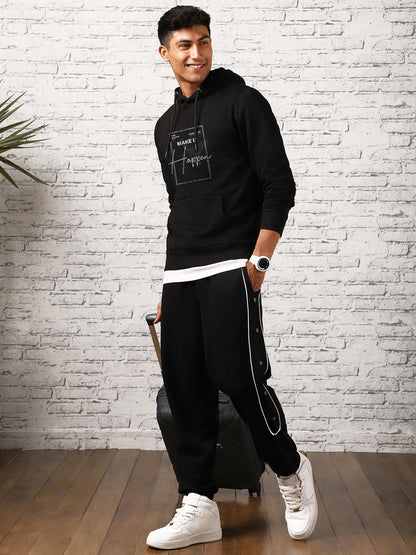 Nobero MenS Cotton Blend Neck Hooded Regular Fit Sweatshirt (1M-Twho-C0680_Black (X_Large)