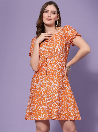 Oomph! Dress For Women Stylish| Summer Vacation Style |Floral Print Puff Sleeve Dress | Lightweight Flared Maxi For Casual & Hol