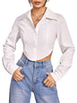 Greciilooks Shirt For Women | Printed Casual Crop Top | Long Sleeve Stylish Collared |Korean Oversized Button-Down |Causal |Form