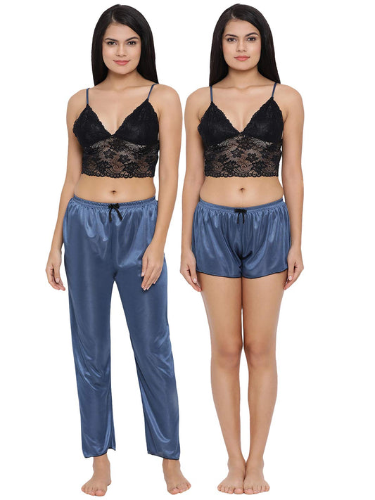 Clovia Satin Womens Pyjama Set (Ns1293P05L_Grey_Large)