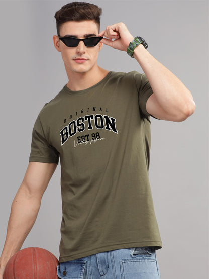 ADRO Mens Printed T Shirt - Premium Cotton Graphic Printed Tshirt - Olive T-Shirt - RN24-BOST-OL