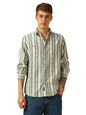 Dennis Lingo Men Cream Stripes Cotton Regular Fit Half Sleeve Shirts