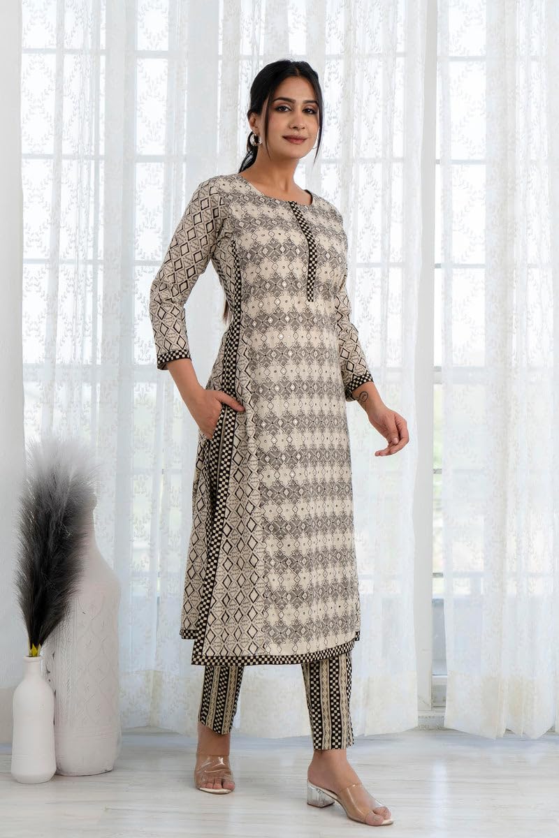 LookMark Women's Printed Cotton Blend Straight Kurta Pant Dupatta Set - Ethnic Elegance Embodied! Perfect for Every Occasion
