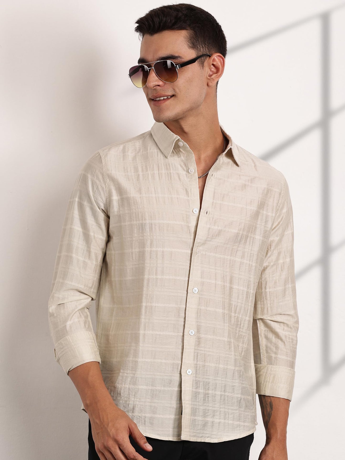 Thomas Scott Slim Fit | Long Sleeve | French Placket | 100% Cotton | Solid Colors | Shirts for Mens Cream