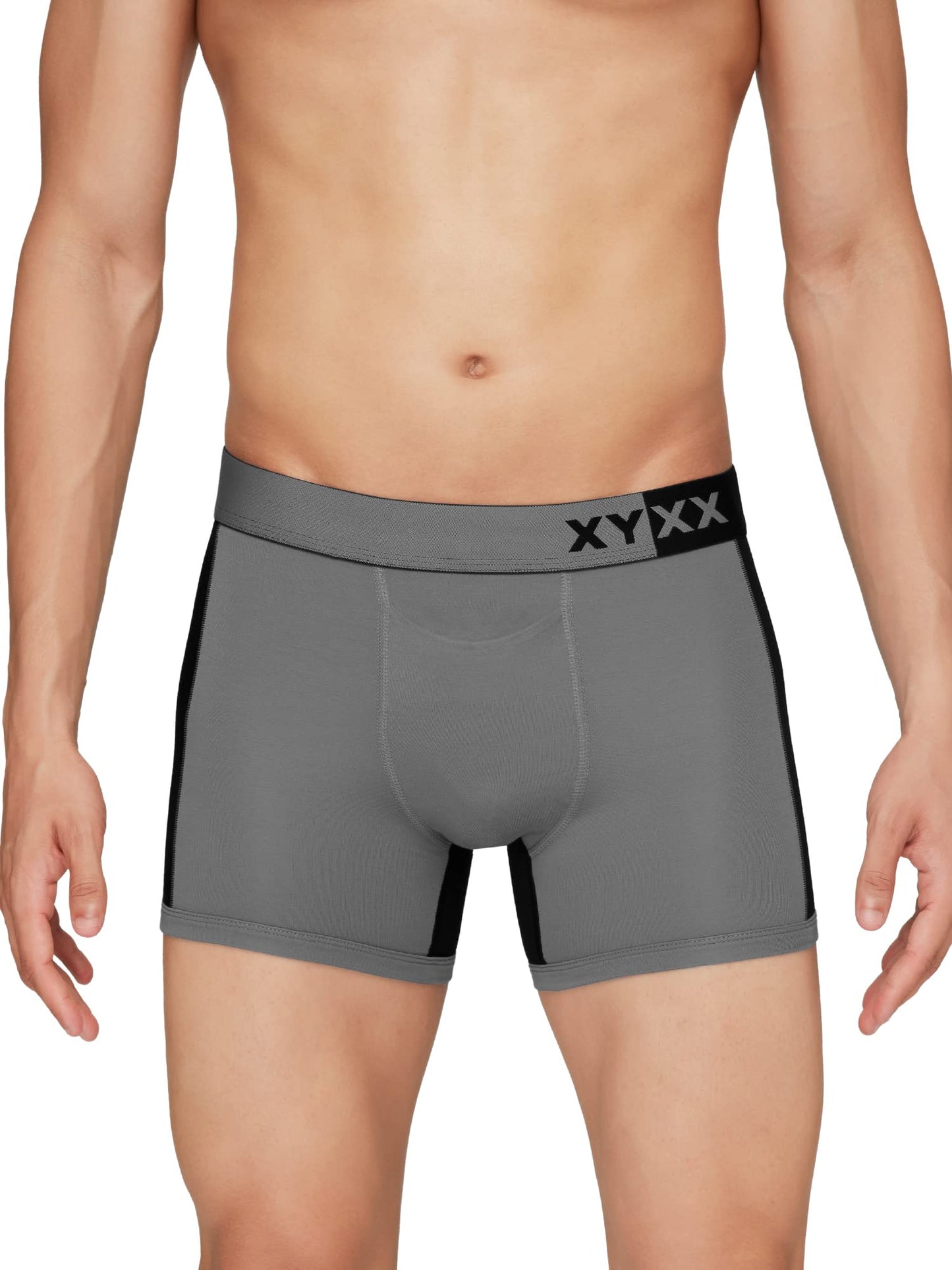 XYXX Mens Underwear Dualist IntelliSoft Antimicrobial Micro Modal Trunk Pack of 3 (Steel Grey & Black;Navigate & Black Iris;Lim