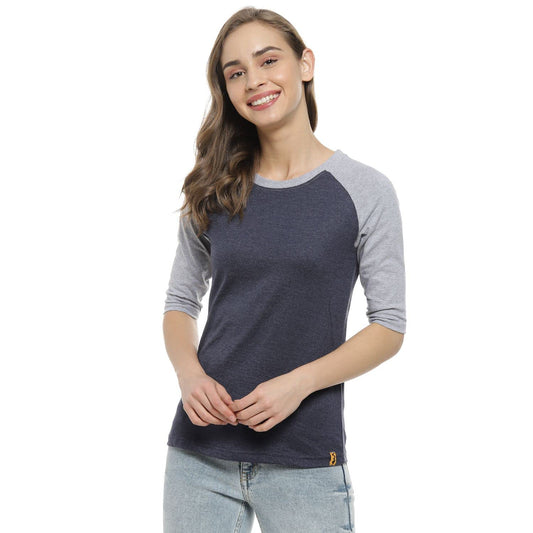 Campus Sutra Womens Grey Colour-Blocked Full Sleeve Regular Fit Top for Casual Wear | Structured Top Crafted with Comfort Fit a