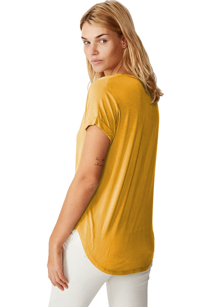 Fabricorn Combo Of Three Plain Maroon, Mustard Yellow And Airforce Blue Round Neck Up And Down Cotton Tshirt For Women (Maroon,